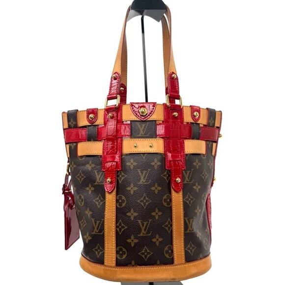 LV Crocodile Red Neo Bucket. Monogram Buclet shoulder bag/great woven detail - Picture 1 of 11